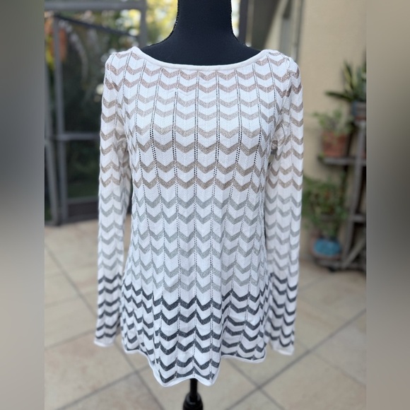 White House Black Market Sweaters - White House Black Market Metallic Chevron Long Sleeve Boatneck Sweater Top